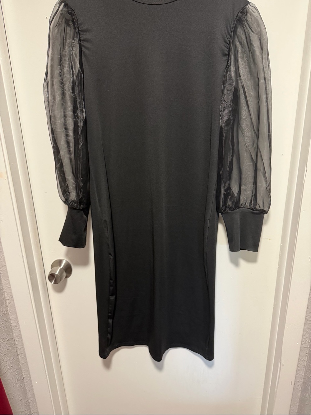 SHEIN Black Midi Dress with Sheer Puff Sleeves